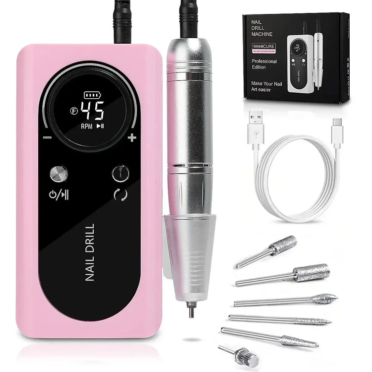 45000RPM Nail Drill Machine Rechargeable Nail Drill Electric Nail File Set With 6 Bits Sanding Bands Multifunctional Nail Tools