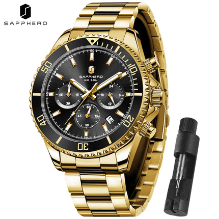 SAPPHERO Orologio Uomo Quarzo Lusso Cronografo Sport Acciaio Inossidabile Impermeabile 50M Data Luminoso Orologio Elegante Business