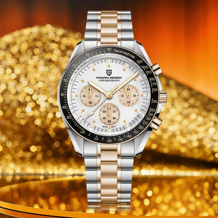 PAGANI DESIGN Nuovo Orologio da Uomo al Quarzo Orologio Luna Dorata Cronografo Sportivo VK63 con Zaffiro AR Luminoso Spedizione Locale