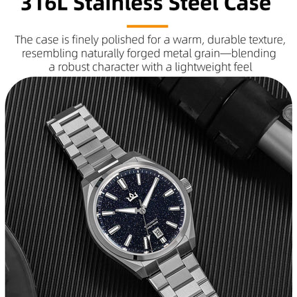 ADDIESKIN K010 Men's Automatic Watch Natural Stone Dial Tiger Eye Turquoise Goldstone Sapphire Crystal Miyota 9015 BGW9 Luminous