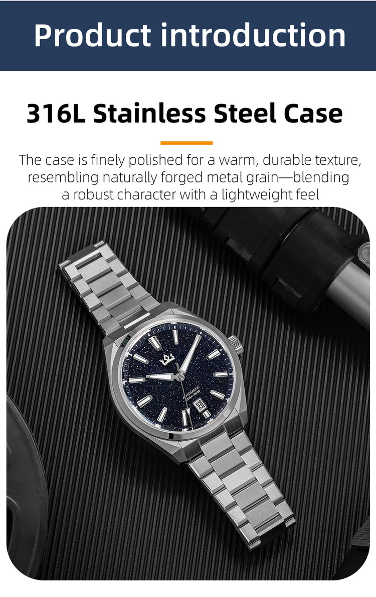 ADDIESKIN K010 Men's Automatic Watch Natural Stone Dial Tiger Eye Turquoise Goldstone Sapphire Crystal Miyota 9015 BGW9 Luminous