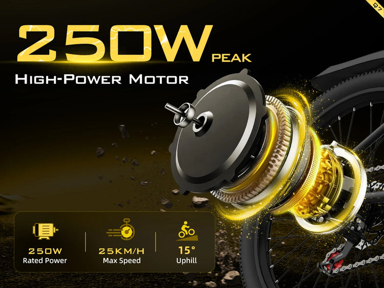 Bicicletta elettrica Aairsk Q7 con motore da 250W, batteria rimovibile da 36V 10Ah, velocità massima di 25 km/h, doppia sospensione e autonomia da 45 a 75 km per carica. Bicicletta elettrica per adulti.