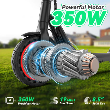 EU Stock 350W Lightweight Folding Electric Scooter 12 Miles Mileage 19MPH Top Speed 36V5.2AH Battery Three Speed Regulation App Control IPX4 Waterproof 8.5 Inch Solid Tire Max 120Kg Load For Weekend & Weekday Short Trips