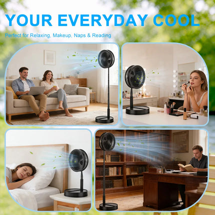 Ventilatore USB pieghevole e retrattile 2 in 1, alimentato a batteria da 8000 mAh, con telecomando, silenzioso, ultra compatto, piccolo ventilatore per casa, ufficio, dormitorio, viaggi all'aperto