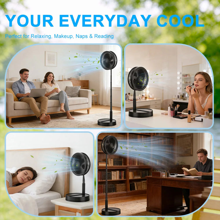 Ventilatore USB pieghevole e retrattile 2 in 1, alimentato a batteria da 8000 mAh, con telecomando, silenzioso, ultra compatto, piccolo ventilatore per casa, ufficio, dormitorio, viaggi all'aperto
