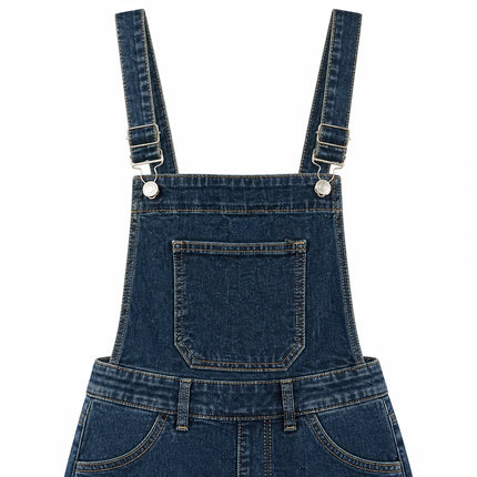 Women's Lantern Leg Jeans Overalls in Blue Denim Vintage Wash, Adjustable Straps, Comfortable Loose Fit, Urban Casual Style for Leisure Outings Yw‑1890