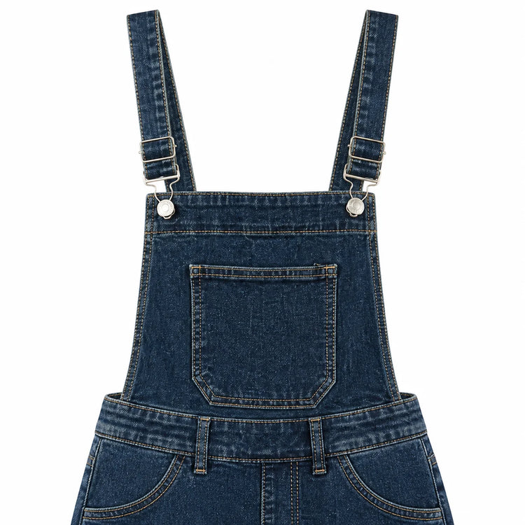 Women's Lantern Leg Jeans Overalls in Blue Denim Vintage Wash, Adjustable Straps, Comfortable Loose Fit, Urban Casual Style for Leisure Outings Yw‑1890