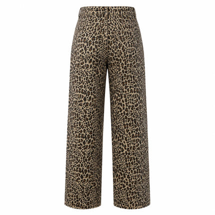 High Waist Wide Leg Jeans woman Leopard printing Denim Vintage Loose Comfortable Fashion Look For City Party Daily Outings FX5319-1