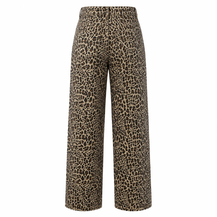 High Waist Wide Leg Jeans woman Leopard printing Denim Vintage Loose Comfortable Fashion Look For City Party Daily Outings FX5319-1