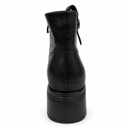 Bel Chou's EX135-51 Women's Black Block Heel Ankle Boots with Inner Zip and Decorative Button