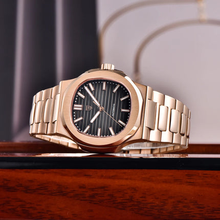 PAGANI DESIGN Orologio da uomo 40MM Orologio automatico di lusso in oro per uomo Orologio meccanico AR Zaffiro resistente con chiusura luminosa