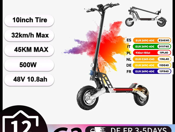 Scooter elettrici TODIMART G2, batteria 48 V 10,4 Ah, motore 500 W, pneumatici fuoristrada da 10 pollici, portata 40-45 km platinumshop