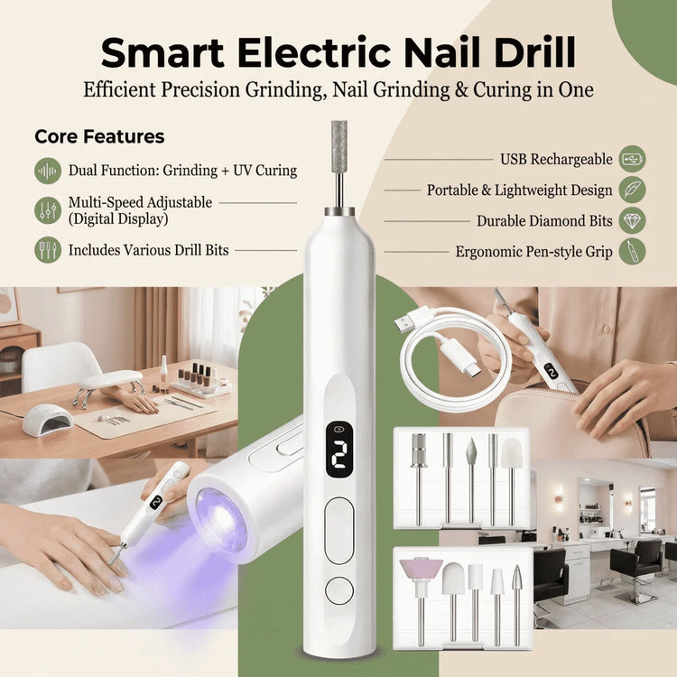 Cordless Nail Drill Electric Nail File Kit, Rechargeable Efile Set, Portable Acrylic Gel Nail Polish Remover Machine, Pedicure Manicure Tool, 11 Bits, 6 Sanding Bands, Salon Home