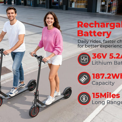 Monopattino elettrico da 350W con stock UE, velocità massima di 19 MPH, autonomia fino a 20 miglia, pneumatici solidi da 8,5 pollici antiscivolo e ammortizzanti, telaio in lega di alluminio, capacità di carico massima di 12