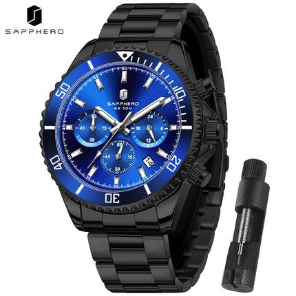 SAPPHERO Orologio Uomo Quarzo Lusso Cronografo Sport Acciaio Inossidabile Impermeabile 50M Data Luminoso Orologio Elegante Business