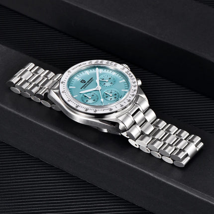 PAGANI DESIGN New Moon Watch Fashion ice blue Orologi al quarzo di lusso per uomo Cronografo da polso in acciaio inossidabile Regali per le vacanze Spedizione locale UE