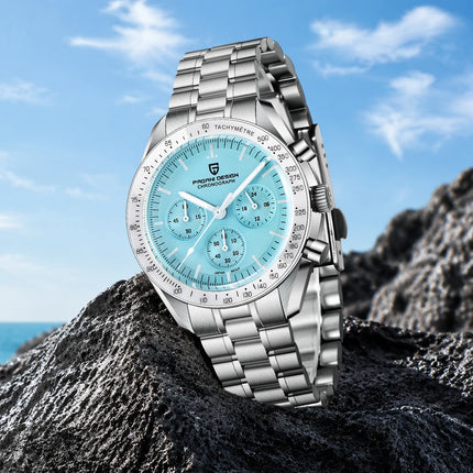 PAGANI DESIGN New Moon Watch Fashion ice blue Orologi al quarzo di lusso per uomo Cronografo da polso in acciaio inossidabile Regali per le vacanze Spedizione locale UE
