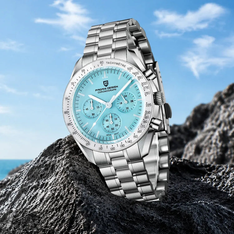 PAGANI DESIGN New Moon Watch Fashion ice blue Orologi al quarzo di lusso per uomo Cronografo da polso in acciaio inossidabile Regali per le vacanze Spedizione locale UE