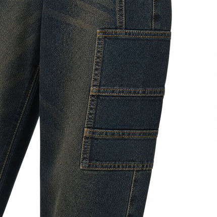 Blue cargo woman Jeans Cross-Waist Double buttons Denim Wash Vintage Fit Loose Side Pockets Perfect for Urban Streetwear Casual, Comfortable, Trendy Everyday Look FX912