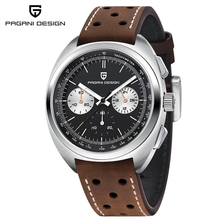 PAGANI DESIGN Nuovo Orologio da Uomo Turtle Back Cronografo al Quarzo con Vetro Zaffiro e Bracciale, Movimento Giapponese VK63, Spedizione Locale