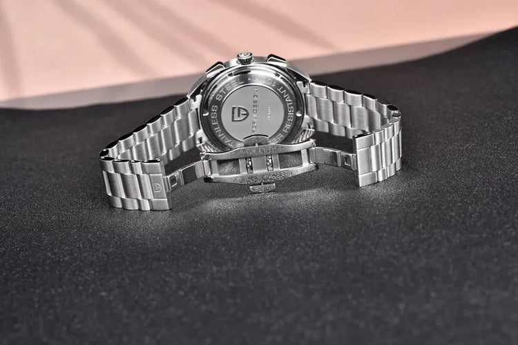 PAGANI DESIGN Nuovo Orologio da Uomo Turtle Back Cronografo al Quarzo con Vetro Zaffiro e Bracciale, Movimento Giapponese VK63, Spedizione Locale
