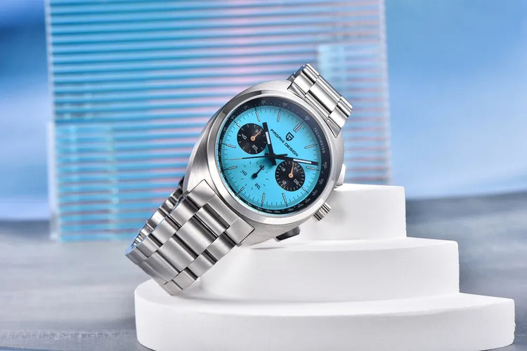 PAGANI DESIGN Nuovo Orologio da Uomo Turtle Back Cronografo al Quarzo con Vetro Zaffiro e Bracciale, Movimento Giapponese VK63, Spedizione Locale