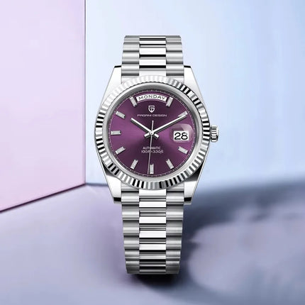 Nuovo Orologio Meccanico Automatico PAGANI DESIGN DD40 2026 per Uomo, Quadrante Viola, Data, Vetro Zaffiro AR, Impermeabile, Sportivo, in Acciaio Inossidabile, Regalo per Uomo