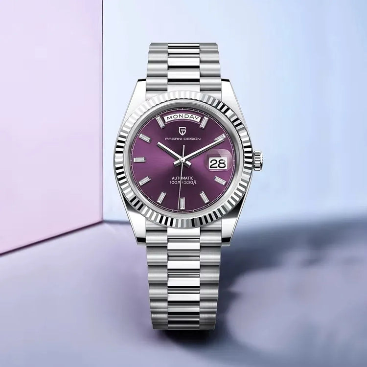 Nuovo Orologio Meccanico Automatico PAGANI DESIGN DD40 2026 per Uomo, Quadrante Viola, Data, Vetro Zaffiro AR, Impermeabile, Sportivo, in Acciaio Inossidabile, Regalo per Uomo