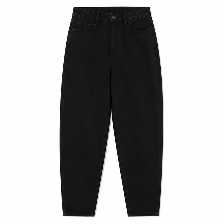 Black Black woman Balloon Jeans High Waist Dark Wash Soft Fit Loose Pockets Classic Casual Urban Streetwear Curled Silhouette Ideal For Daily Outfits Outings FX5314-3