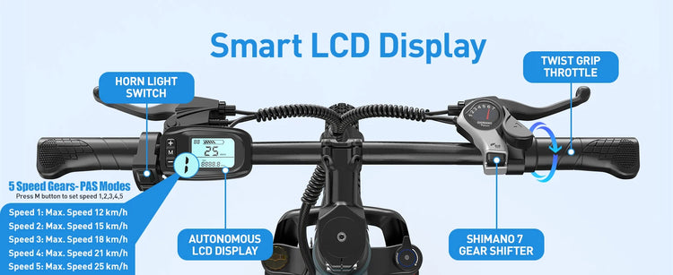 Bicicletta Elettrica Aairsk GT300 per Adulti, Batteria 36V10AH, 7 Velocità, con NFC, Pneumatici da 26 Pollici