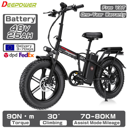 DEEPOWER G23 Bici Elettrica Pieghevole per Adulti, Motore ad Alta Coppia 90N·m, Batteria LG 48V 35Ah, Freni a Disco Meccanici, Pneumatici Fat 20×4.0, E-Bike Fuoristrada a Lunga Autonomia
