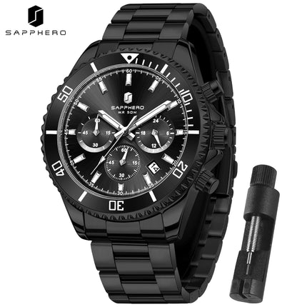 SAPPHERO Orologio Uomo Quarzo Lusso Cronografo Sport Acciaio Inossidabile Impermeabile 50M Data Luminoso Orologio Elegante Business