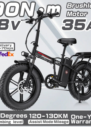 DEEPOWER G23 Bici Elettrica Pieghevole per Adulti, Motore ad Alta Coppia 90N·m, Batteria LG 48V 35Ah, Freni a Disco Meccanici, Pneumatici Fat 20×4.0, E-Bike Fuoristrada a Lunga Autonomia