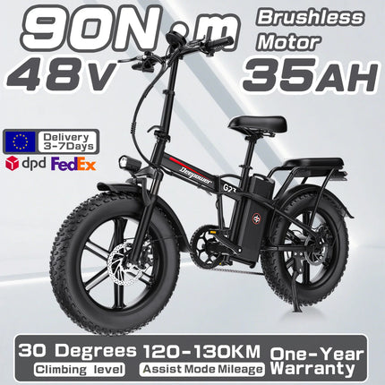 DEEPOWER G23 Bici Elettrica Pieghevole per Adulti, Motore ad Alta Coppia 90N·m, Batteria LG 48V 35Ah, Freni a Disco Meccanici, Pneumatici Fat 20×4.0, E-Bike Fuoristrada a Lunga Autonomia