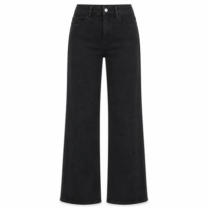 Women's High-Waisted Wide-Leg Black Jeans, Dark Wash, Comfortable Fit, Stylish Casual Streetwear, Trendy Vintage Cut, Loose-Fit Pants That Slim the Figure, Ideal for Outings, Leisure, and Daily Wear Fx1338-1