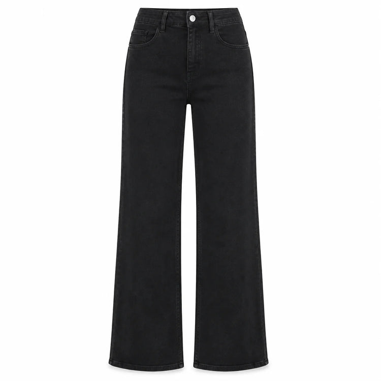 Women's High-Waisted Wide-Leg Black Jeans, Dark Wash, Comfortable Fit, Stylish Casual Streetwear, Trendy Vintage Cut, Loose-Fit Pants That Slim the Figure, Ideal for Outings, Leisure, and Daily Wear Fx1338-1