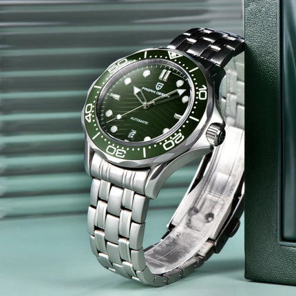 PAGANI DESIGN Orologio subacqueo automatico di lusso verde da uomo, Nuova collezione, Orologio meccanico MIYOTA 8215 da uomo, Spedizione locale