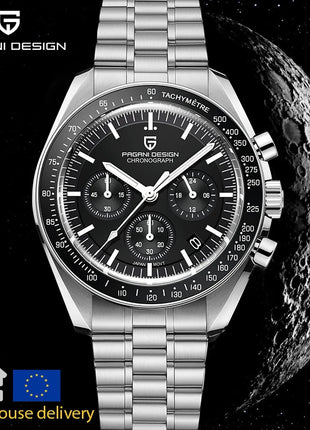 2026 Nuovi PAGANI DESIGN Uomo Luna orologi di lusso orologio al quarzo Uomo nero Automatico Data Velocità Cronografo impermeabile in acciaio inox Wristwathch Spedito localmente in Europa