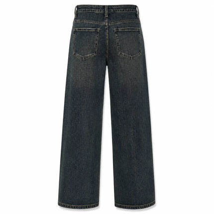 Women's Jeans Big Leg High Waist Denim Blue-Black Wash Vintage Effect Texture Used Thin pants Casual Streetwear For Urban Outing and Daily Look FX563-1