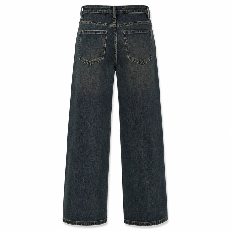 Women's Jeans Big Leg High Waist Denim Blue-Black Wash Vintage Effect Texture Used Thin pants Casual Streetwear For Urban Outing and Daily Look FX563-1
