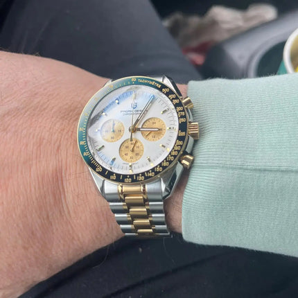 PAGANI DESIGN Nuovo Orologio da Uomo al Quarzo Orologio Luna Dorata Cronografo Sportivo VK63 con Zaffiro AR Luminoso Spedizione Locale