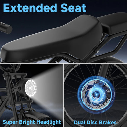 EU Stock 1500W High Power E-Bike Dual Disc Brake Bright Headlight 20 Inch Shock Absorb Tires Comfort Ride For Adult Campus Daily Travel