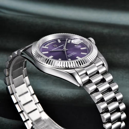 Nuovo Orologio Meccanico Automatico PAGANI DESIGN DD40 2026 per Uomo, Quadrante Viola, Data, Vetro Zaffiro AR, Impermeabile, Sportivo, in Acciaio Inossidabile, Regalo per Uomo