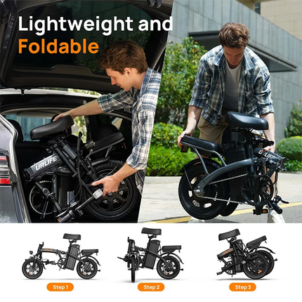 URLIFE F1L Bicicletta Elettrica Pieghevole da 14 Pollici, Motore 500W, Batteria Rimovibile 48V 7.5Ah, Autonomia 40KM, Sospensione Anteriore Idraulica, Freni a Disco Doppi, E-bike per Adulti e Pendolari Urbani
