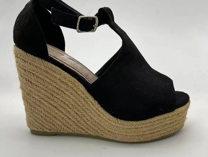 Soraia Shoes, Jute Wedge Sandals, Platform Sandals, Jute and ANEL Sandals for Women, Summer 2023, High Wedges with Ankle Closure, Wedges with Buckle Closure, wedges with the tip uncovered PlatiNum