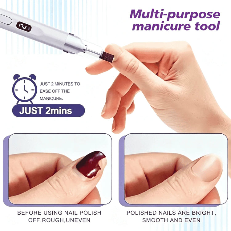Cordless Nail Drill Electric Nail File Kit, Rechargeable Efile Set, Portable Acrylic Gel Nail Polish Remover Machine, Pedicure Manicure Tool, 11 Bits, 6 Sanding Bands, Salon Home