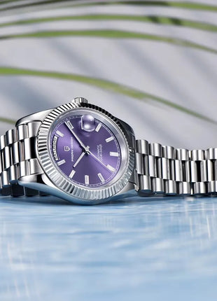 Nuovo Orologio Meccanico Automatico PAGANI DESIGN DD40 2026 per Uomo, Quadrante Viola, Data, Vetro Zaffiro AR, Impermeabile, Sportivo, in Acciaio Inossidabile, Regalo per Uomo