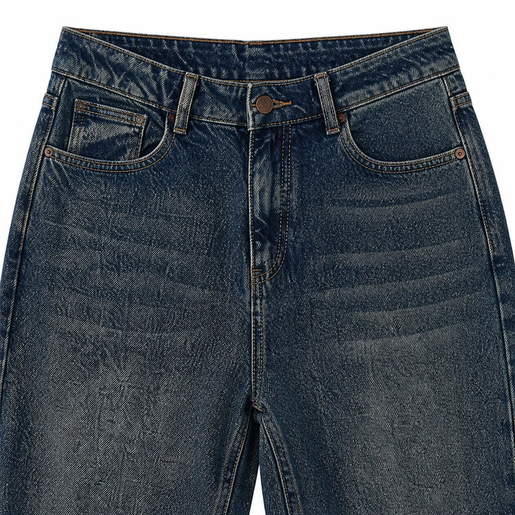 Dark Blue Denim Barrel Wide Leg woman Jeans High Waist Loose Fit Vintage Wash Casual Streetwear Shaped Stitching trousers Maximum Comfort Urban Look daily outings and trending outfits YW1847