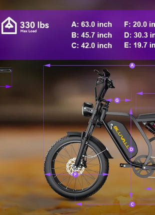 Bicicletta Elettrica DEEPOWER SU8 per Tutti i Terreni, Motore Brushless ad Alte Prestazioni da 1500W, Batteria Rimovibile ad Alte Prestazioni da 52V 20Ah, Bici Elettrica per Adulti con Freni Idraulici a 7 Velocità, Doppia So