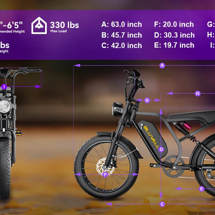 Bicicletta Elettrica DEEPOWER SU8 per Tutti i Terreni, Motore Brushless ad Alte Prestazioni da 1500W, Batteria Rimovibile ad Alte Prestazioni da 52V 20Ah, Bici Elettrica per Adulti con Freni Idraulici a 7 Velocità, Doppia So